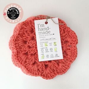 🧡Handmade Coral Cotton Crochet Coasters set of two